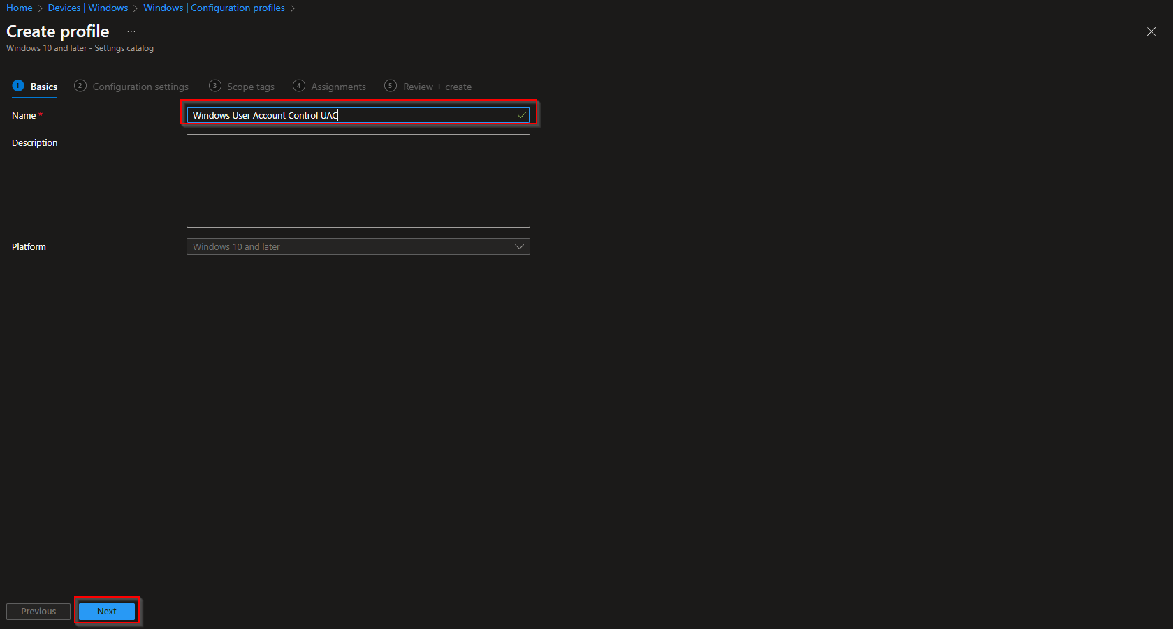 User Account Control settings in Intune